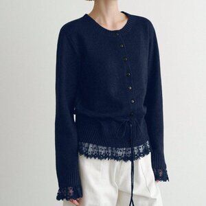 Navy Blue Casual Women's Lace Cardigan